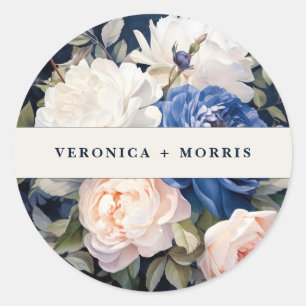 Sticker Rond Mariage floral bleu bleu marine et bleu roux