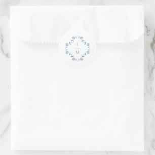 Sticker Rond Mariage Floral bleu et blanc