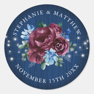 Sticker Rond Mariage floral bleu marine Bourgogne