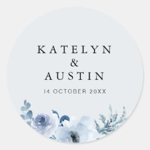 Sticker Rond mariage floral bleu poussiéreux