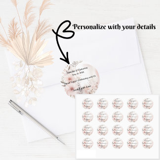 Sticker Rond Mariage floral Blush Boho