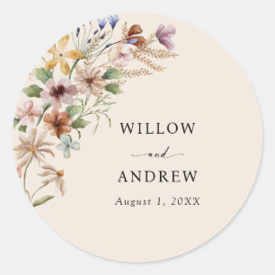 Sticker Rond Mariage Floral Bohème Vintage