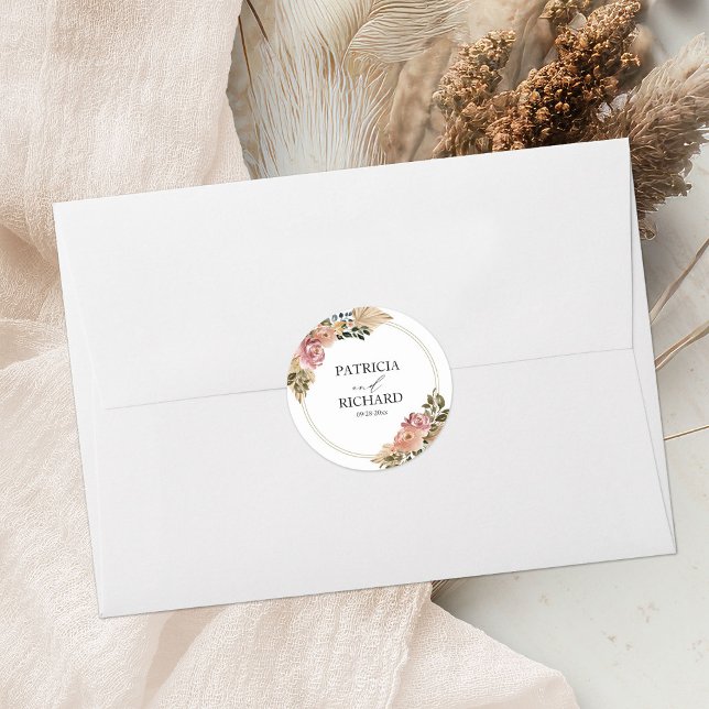 Sticker Rond Mariage Floral Boho aux Couleurs Neutres Élégantes (Créateur téléchargé)
