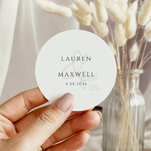 Sticker Rond Mariage Floral Botanique Élégant Noir et Blanc