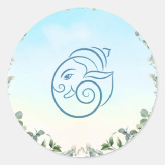 Sticker Rond Mariage Floral Botanique Élégant Paon Bleu