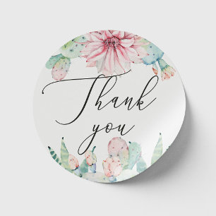 Sticker Rond Mariage Floral Cactus Boho Remerciement Script