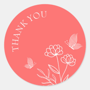 Sticker Rond Mariage floral corail rose élégant romantique