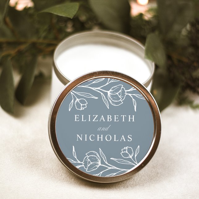 Sticker Rond Mariage floral croisé Dusty Blue (Créateur téléchargé)