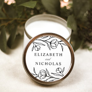 Sticker Rond Mariage floral croisé noir et blanc