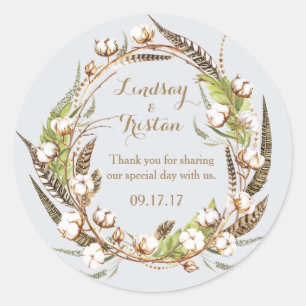 Sticker Rond Mariage floral de coton rustique
