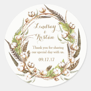 Sticker Rond Mariage floral de coton rustique