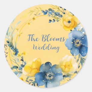 Sticker Rond Mariage floral de courge jaune et bleu