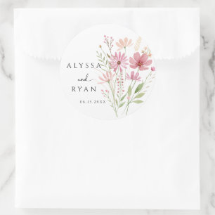 Sticker Rond Mariage Floral de Fleur Sauvage d'Automne