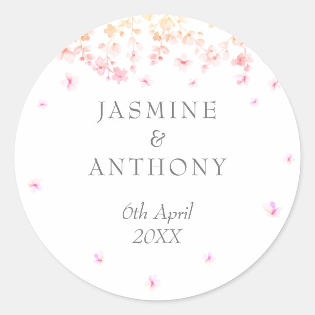 Sticker Rond Mariage floral de fleurs de pêche (Devant)
