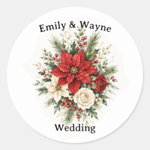 Sticker Rond Mariage Floral de Noël Élégant