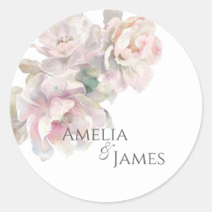 Sticker Rond Mariage floral de pivoine rose romantique