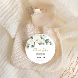 Sticker Rond Mariage Floral de Verdure de Rose Blanche d'Eucaly