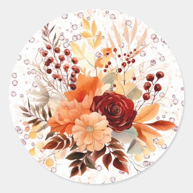 Sticker Rond Mariage floral d'Encre d'alcool orange de Bourgogn (Devant)