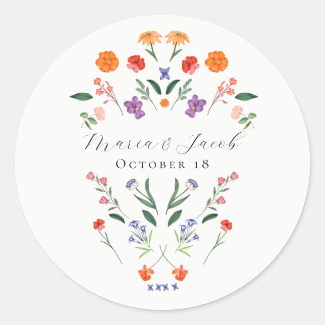 Sticker Rond Mariage floral du jardin secret (Devant)