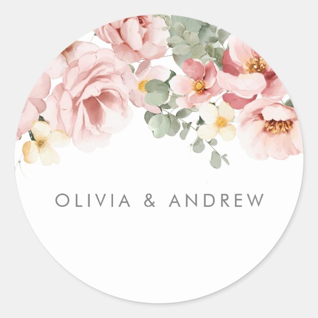 Sticker Rond Mariage floral Dusty Rose (Devant)