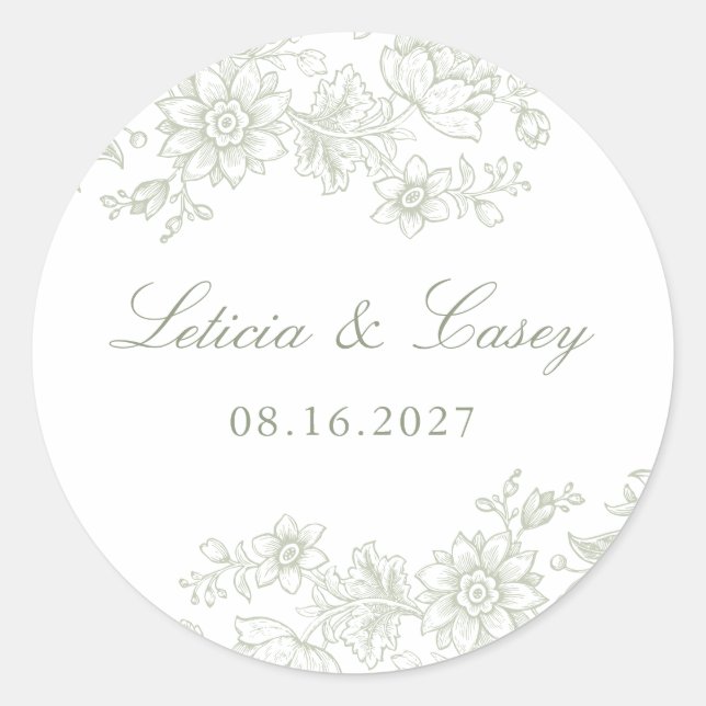 Sticker Rond Mariage floral élégant (Devant)