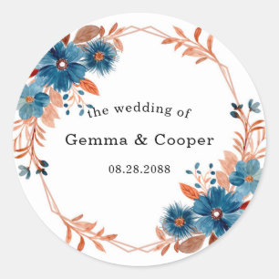 Sticker Rond Mariage floral en terre cuite et bleu marine