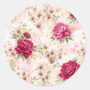 Sticker Rond Mariage Floral Glam Jardin de Pivoine & Orchidée