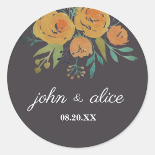 Sticker Rond Mariage floral jaune et Brown