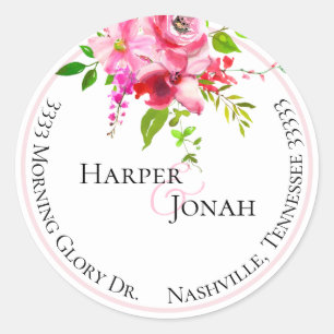 Sticker Rond Mariage Floral Mariage d'adresse de retour