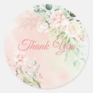 Sticker Rond Mariage Floral Mariage Élégant Pink Script