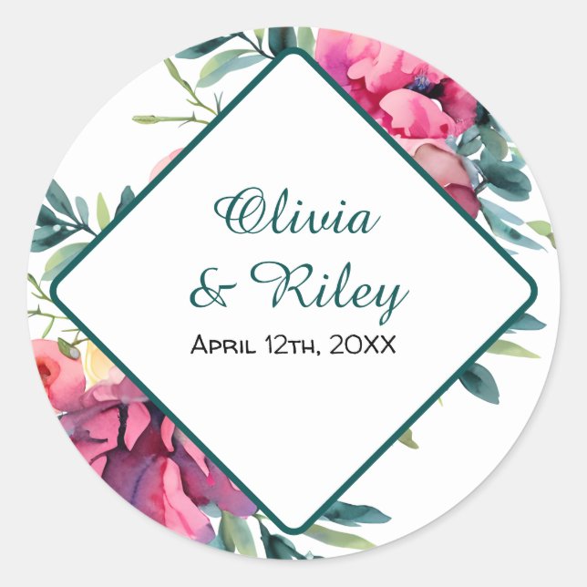 Sticker Rond Mariage floral Mauve et Bourgogne RSVP (Devant)