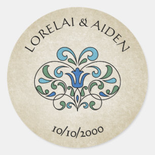 Sticker Rond Mariage floral médiéval