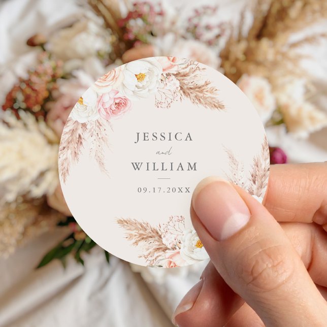 Sticker Rond Mariage floral minimaliste Boho Fall (Créateur téléchargé)