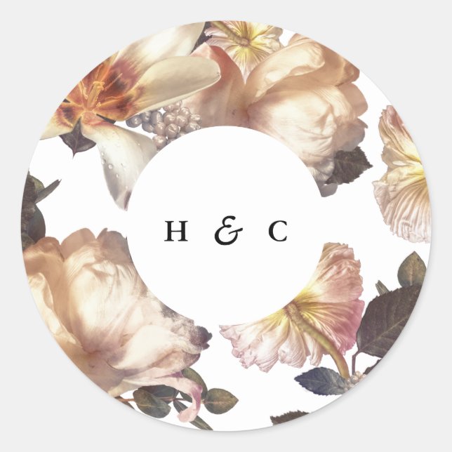 Sticker Rond Mariage floral moderne romantique (Devant)