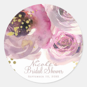 Sticker Rond Mariage Floral Moderne Rose et Or Fête d'Anniversa