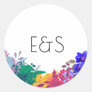 Sticker Rond Mariage Floral Multicolor Lumineux