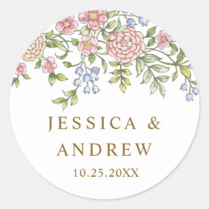 Sticker Rond Mariage floral orange Grace Pastel Blush