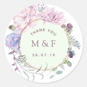 Sticker Rond Mariage floral Pastel Peonies géométriques