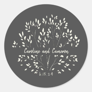 Sticker Rond Mariage floral peint à la main noire