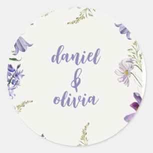 Sticker Rond Mariage floral pourpre et crème
