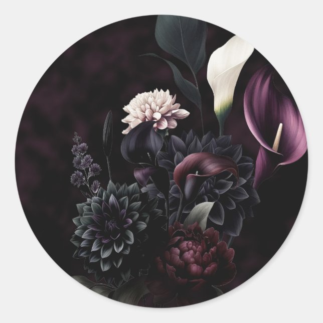Sticker Rond Mariage floral romantique Moody foncé (Devant)