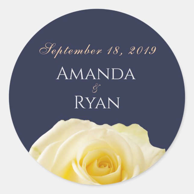 Sticker Rond Mariage Floral rose jaune bleu moderne de minuit (Devant)