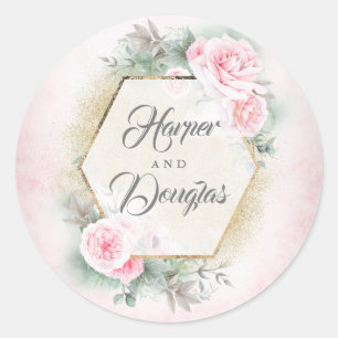 Sticker Rond Mariage floral rose pâle