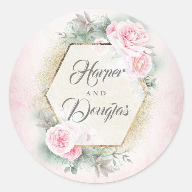 Sticker Rond Mariage floral rose pâle (Devant)