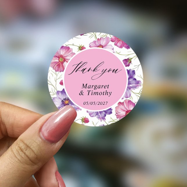 Sticker Rond Mariage floral rose pourpre (Créateur téléchargé)