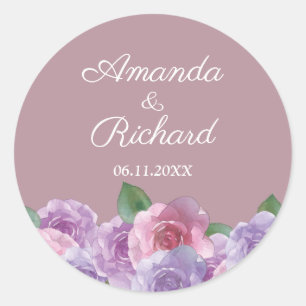 Sticker Rond Mariage floral rose pourpre rose Rose