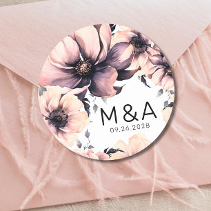 Sticker Rond Mariage floral rose rose et élégant moderne