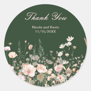 Sticker Rond Mariage floral rose rose rose fleur sauvage
