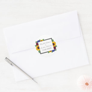 Sticker Rond Mariage floral Rose Tournesol