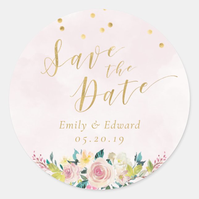 Sticker Rond Mariage floral rose vif Enregistrer la date (Devant)